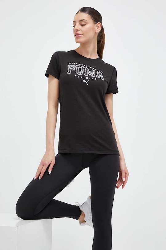 Μπλουζάκι προπόνησης Puma Graphic Tee Fit στάμπα μαύρο 523218