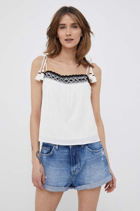 Pepe Jeans top din bumbac Beni imprimeu alb PL304443.808