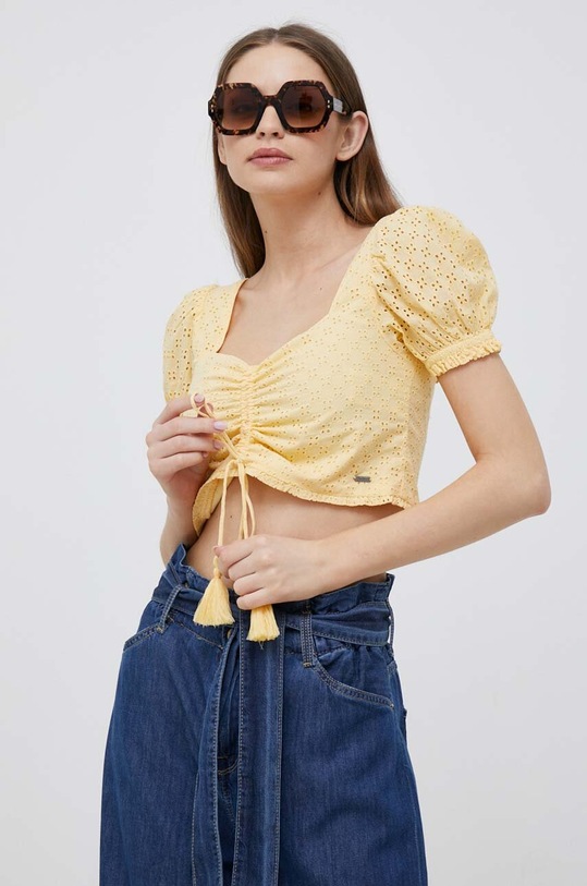 Βαμβακερό Top Pepe Jeans κίτρινο PL304506.039