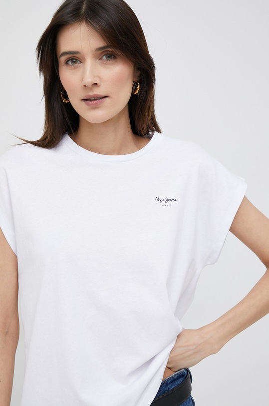 Bavlněné tričko Pepe Jeans Bloom potisk bílá PL504821.800