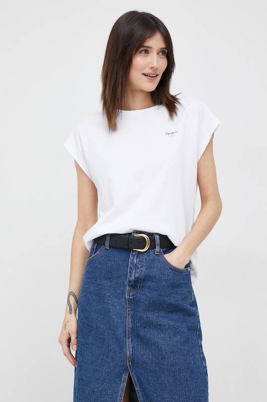 Bavlněné tričko Pepe Jeans Bloom bílá PL504821.800
