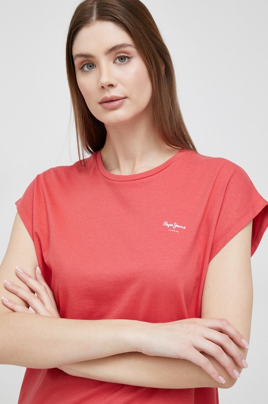 Ρούχα Βαμβακερό μπλουζάκι Pepe Jeans Bloom PL504821.217 κόκκινο