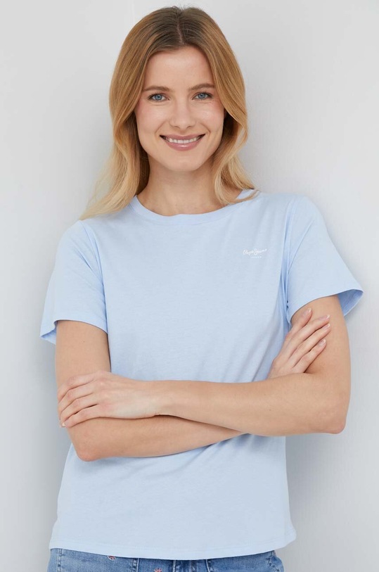 Bavlněné tričko Pepe Jeans hladký modrá PL505481.524