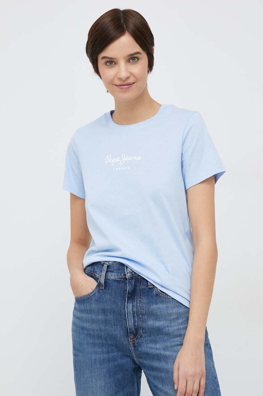 Pepe Jeans t-shirt bawełniany Wendy nadruk niebieski PL505480.524