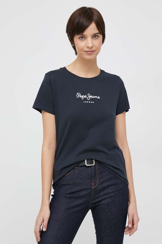 Bombažna kratka majica Pepe Jeans Wendy Potisk črna PL505480.999