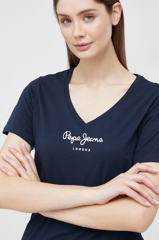 Ρούχα Βαμβακερό μπλουζάκι Pepe Jeans Wendy V Neck PL505482.594 σκούρο μπλε