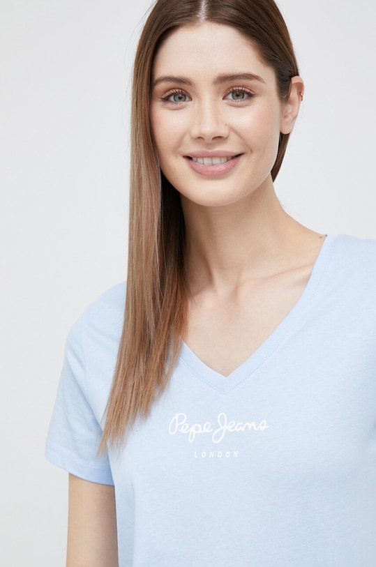 Pepe Jeans tricou din bumbac Wendy V Neck print albastru PL505482.524