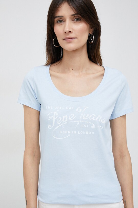 Pepe Jeans tricou din bumbac Mery print albastru PL505418.524