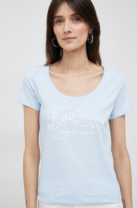 Pepe Jeans t-shirt bawełniany Mery nadruk niebieski PL505418.524