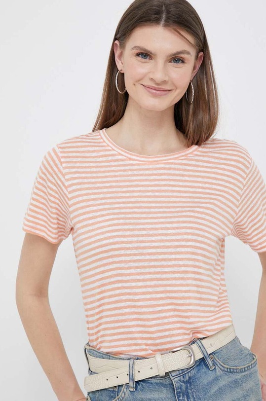 Pepe Jeans maglietta con aggiunta di lino a strisce arancione PL505435.118
