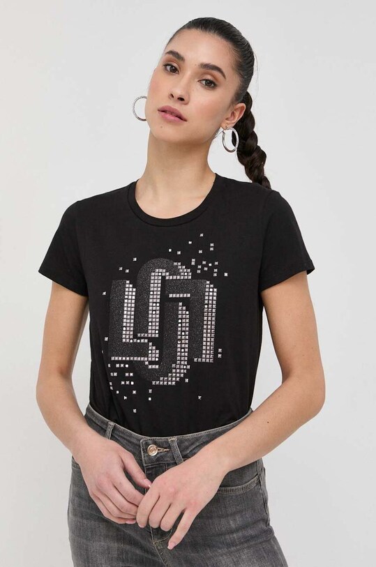 Liu Jo t-shirt bawełniany regular czarny CA3396.J5003