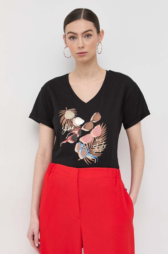 Bavlněné tričko Liu Jo V výstřih černá WA3287.J5923