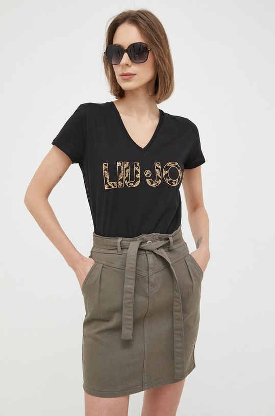 Liu Jo t-shirt bawełniany wzorzyste czarny WA3418.JS923