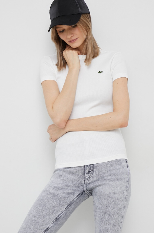 Lacoste t-shirt bawełniany bawełna biały TF5538