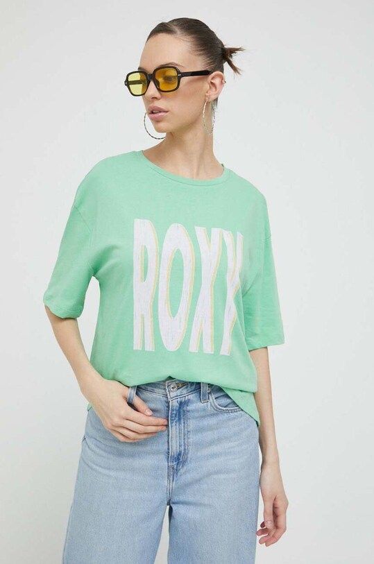 Bavlněné tričko Roxy ERJZT05461 zelená SS23