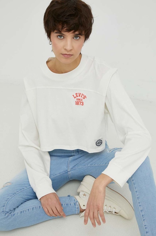 Βαμβακερή μπλούζα με μακριά μανίκια Levi's στάμπα λευκό A4929.0000