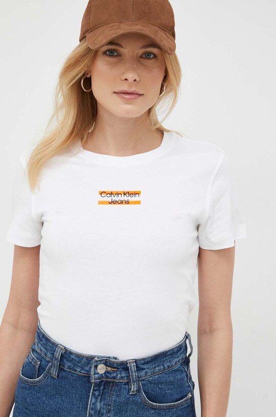 Памучна тениска Calvin Klein Jeans бял J20J220720.PPYX