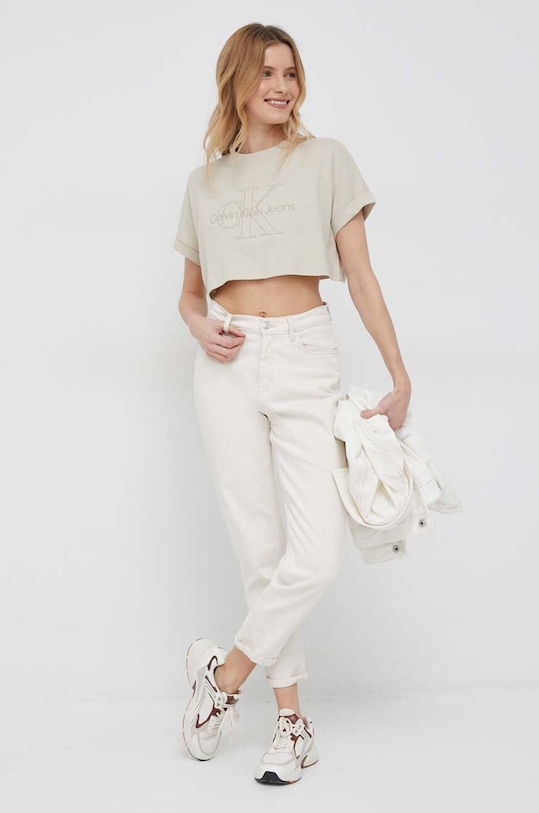 Bavlnené tričko Calvin Klein Jeans J20J221048.PPYX béžová SS23
