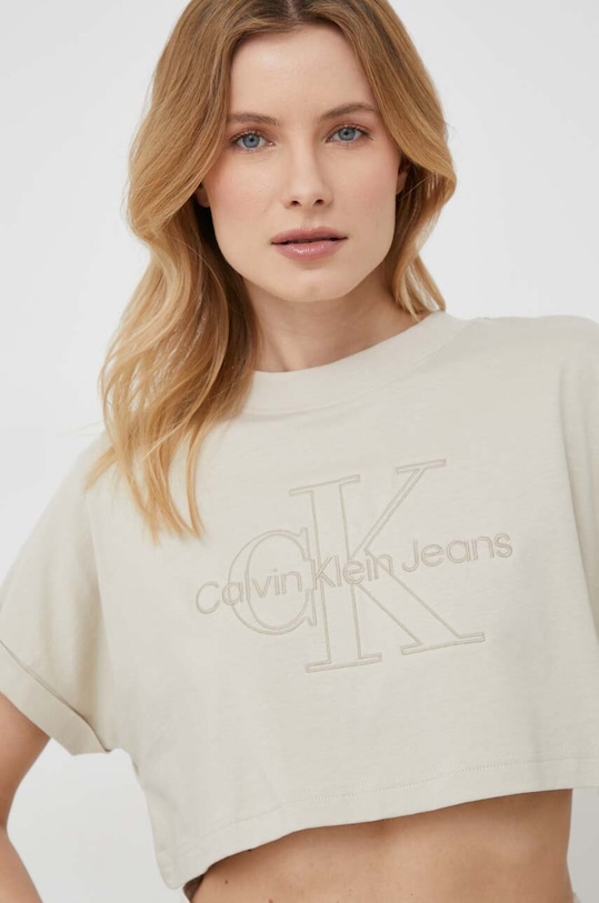 Bavlnené tričko Calvin Klein Jeans béžová J20J221048.PPYX