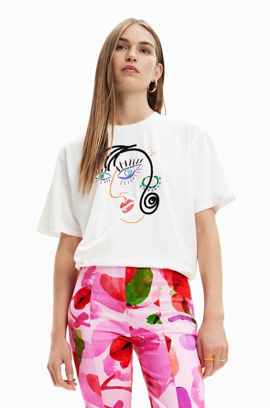 Desigual tricou din bumbac print alb 23SWTKBU