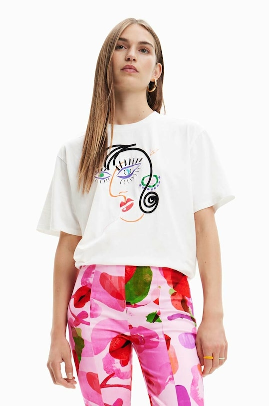 Desigual tricou din bumbac print alb 23SWTKBU