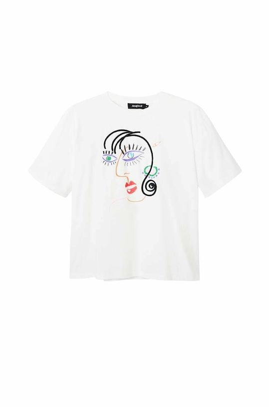 Desigual tricou din bumbac 23SWTKBU alb