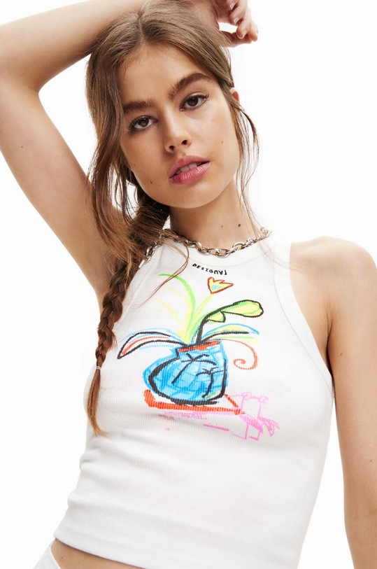Desigual top din bumbac 23SWTKC9 alb SS23
