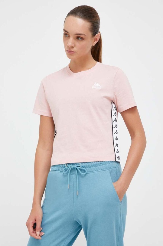 Βαμβακερό μπλουζάκι Kappa εμπριμέ ροζ 313021