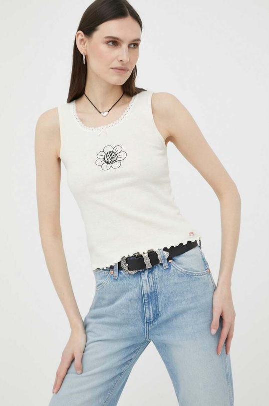 Levi's top z domieszką lnu okrągły beżowy A4931.0000