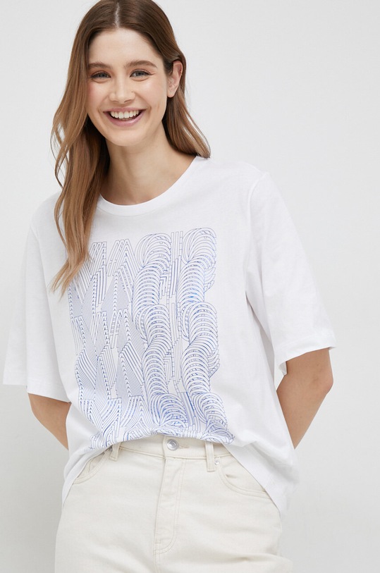 Pamučna majica Sisley pamuk bijela 3LANW100J.101