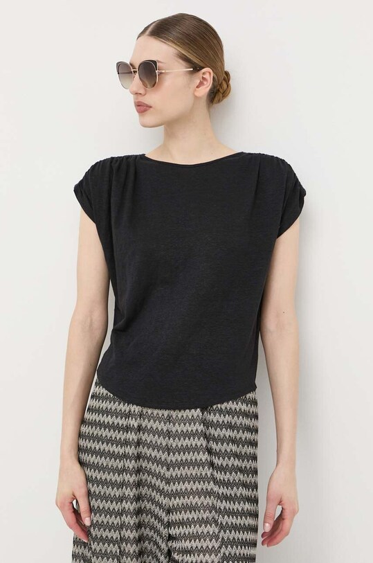 Ľanové tričko Max Mara Leisure jednofarebný čierna 2339411336600