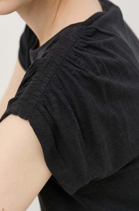 Ľanové tričko Max Mara Leisure 2339411336600 čierna