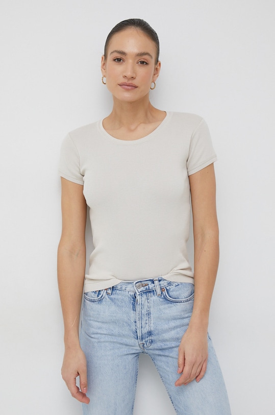 United Colors of Benetton tricou din bumbac uni bej 1091D1M10.152