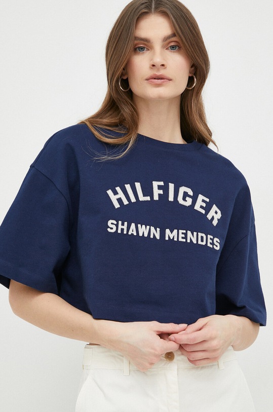 Tommy Hilfiger t-shirt bawełniany x Shawn Mendes nadruk granatowy WW0WW38985.PPYX