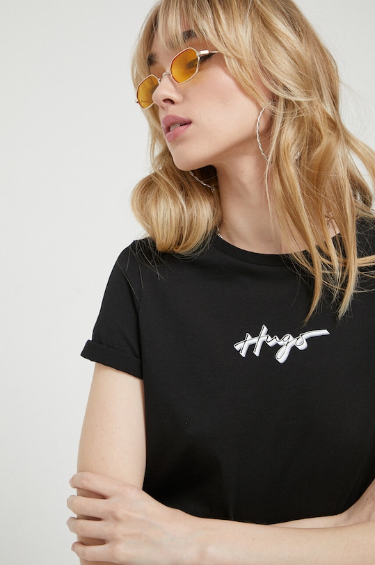 Бавовняна футболка HUGO чорний 50486327