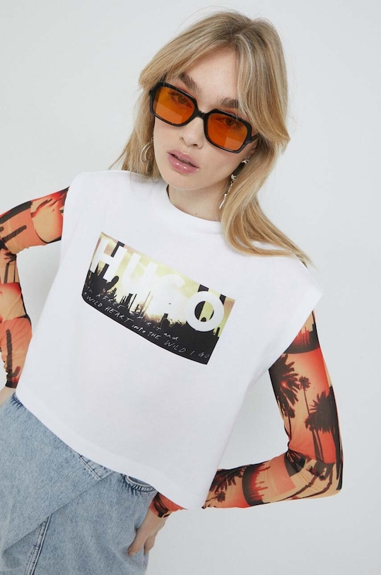 HUGO top z elastanem biały 50489122