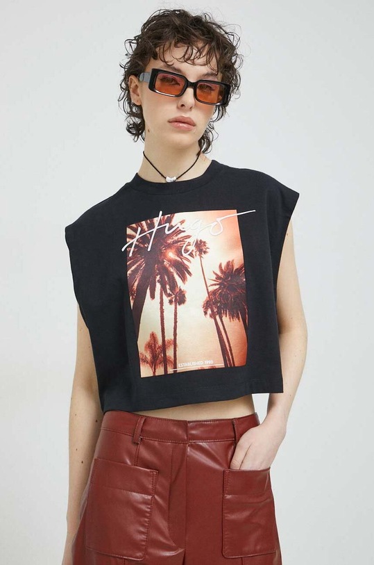 HUGO top z elastanem czarny 50489122