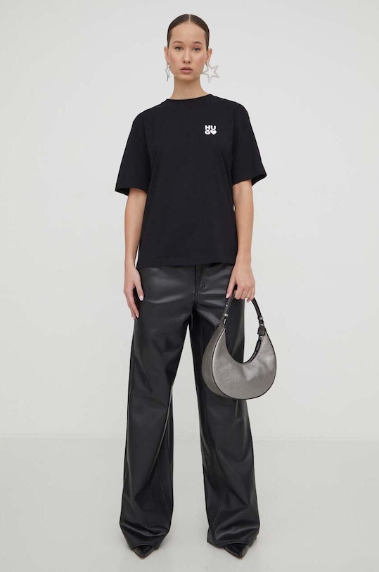 Βαμβακερό μπλουζάκι HUGO 50489198 μαύρο SS24