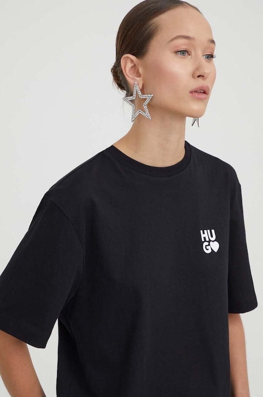 Βαμβακερό μπλουζάκι HUGO 50489198 μαύρο