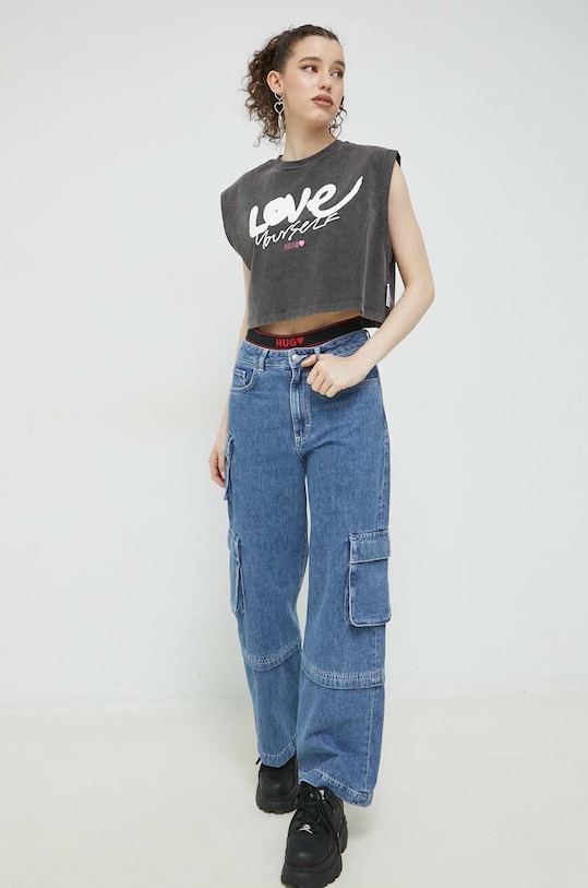 HUGO pamut top 50489274 fekete SS23