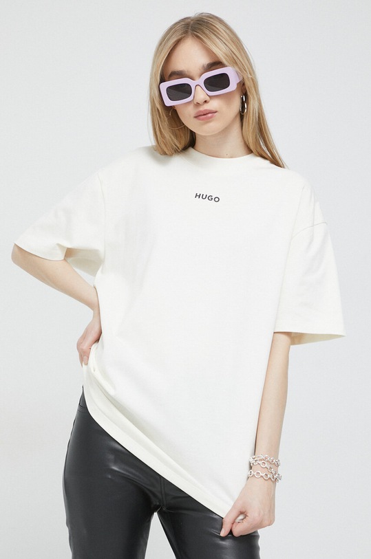 Хлопковая футболка HUGO хлопок бежевый 50497682