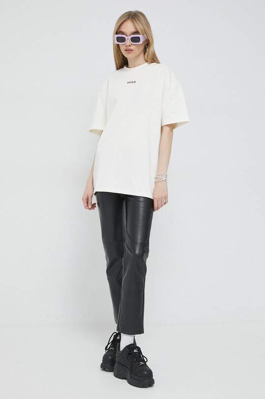 HUGO t-shirt bawełniany 50497682 beżowy SS23