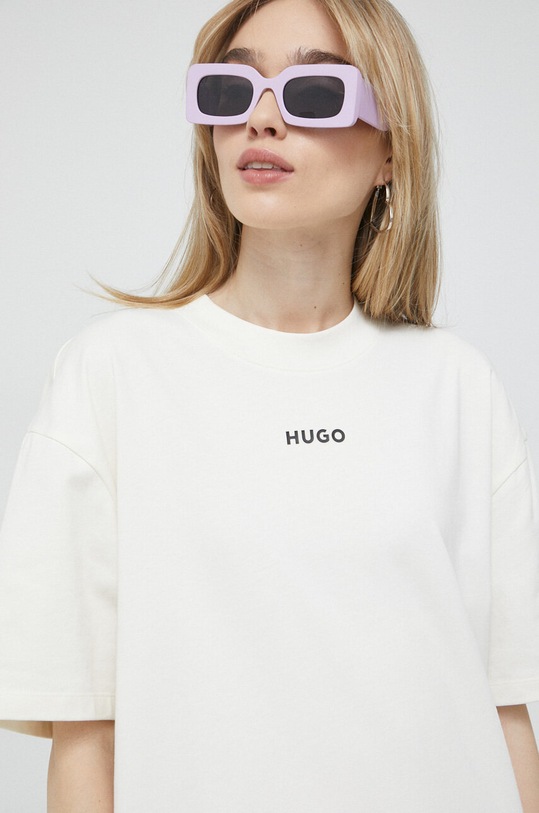 HUGO t-shirt bawełniany beżowy 50497682