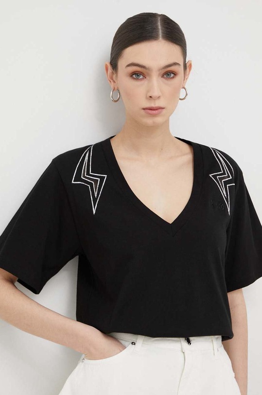 Pinko t-shirt bawełniany szpic czarny 100495.A0M7