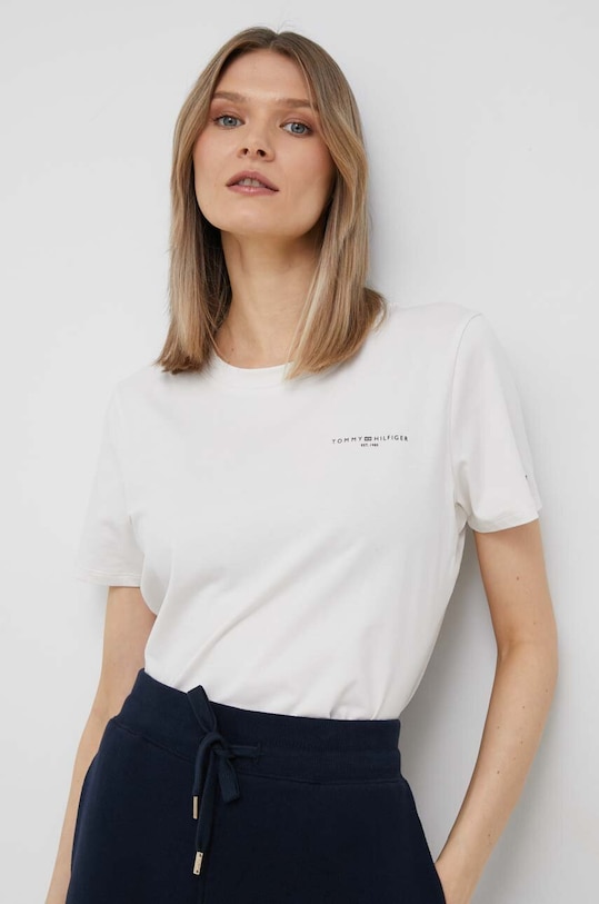 Tommy Hilfiger t-shirt z elastanem beżowy WW0WW37877.PPYX