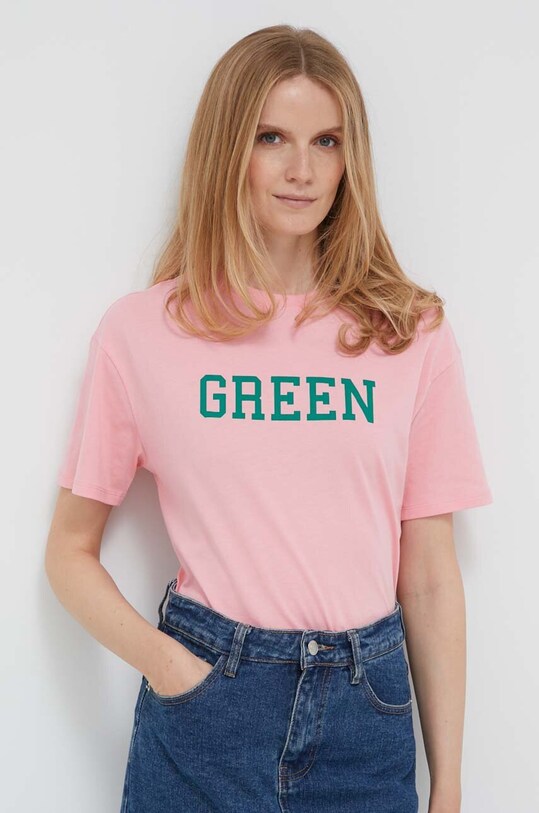Βαμβακερό μπλουζάκι United Colors of Benetton στάμπα ροζ 3096D1042.2Y4