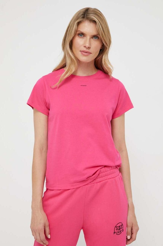 Pinko t-shirt bawełniany nadruk różowy 100373.A0KP