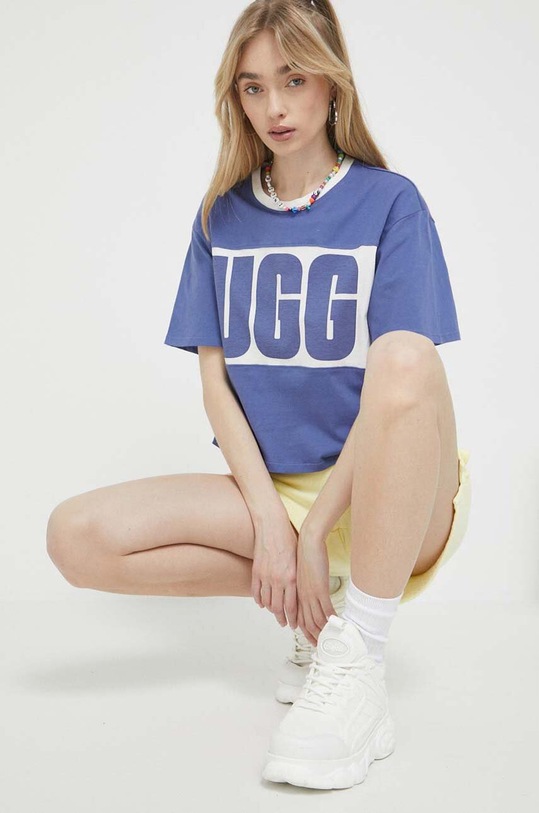 Bavlněné tričko UGG kulatý modrá 1136881