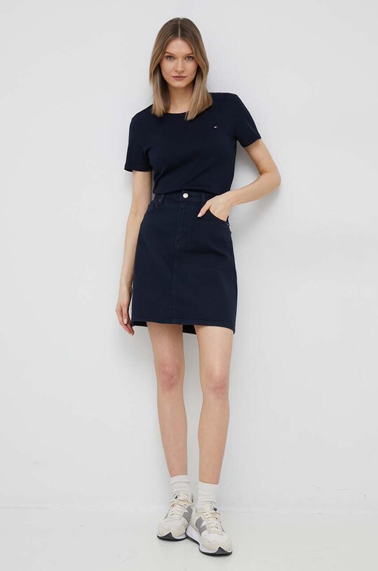 Βαμβακερό μπλουζάκι Tommy Hilfiger WW0WW37882.PPYX σκούρο μπλε AW23