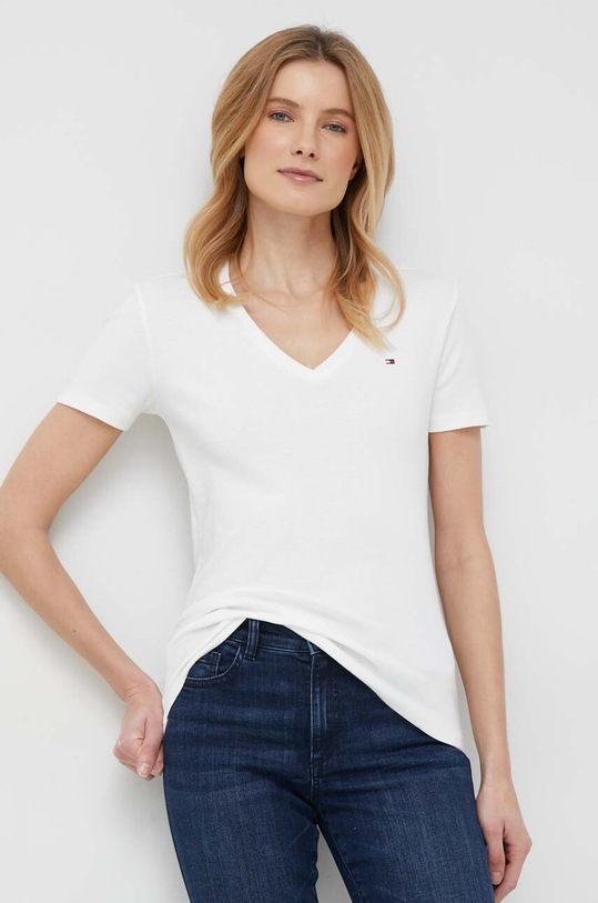 Bavlněné tričko Tommy Hilfiger slim bílá WW0WW37873.PPYX